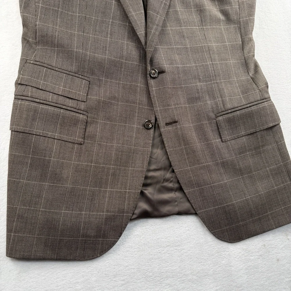 Polo Ralph Lauren Blazer Sport Coat Men's 40S Plaid Windowpane Italy Brown Cream